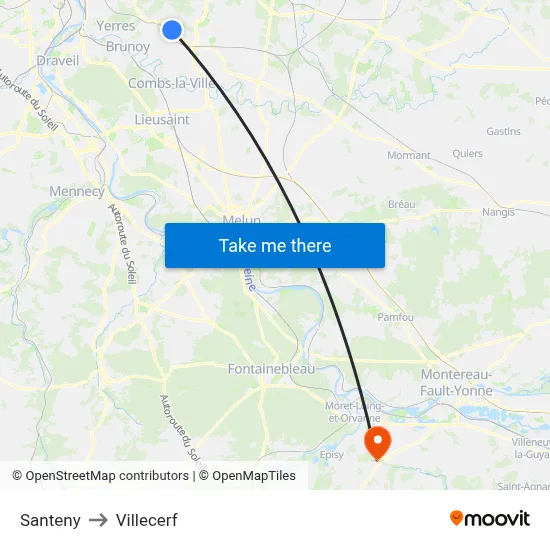 Santeny to Villecerf map