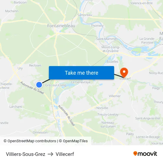 Villiers-Sous-Grez to Villecerf map