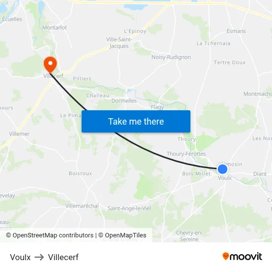 Voulx to Villecerf map