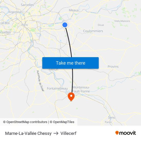 Marne-La-Vallée Chessy to Villecerf map
