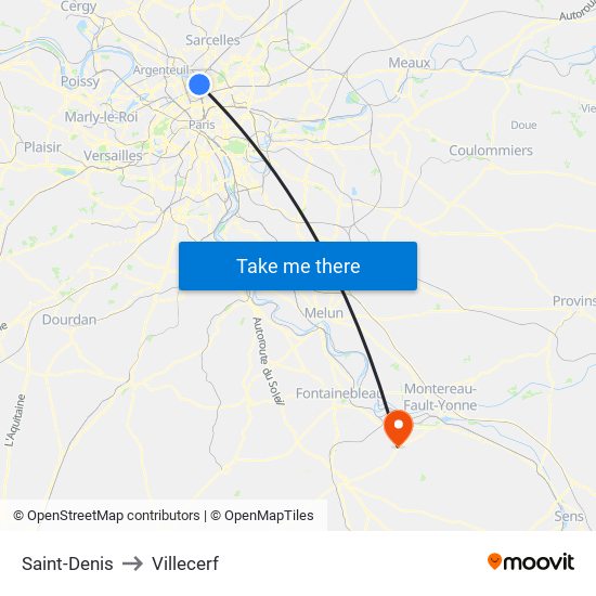 Saint-Denis to Villecerf map