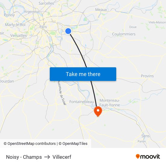 Noisy - Champs to Villecerf map