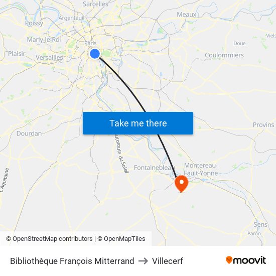 Bibliothèque François Mitterrand to Villecerf map