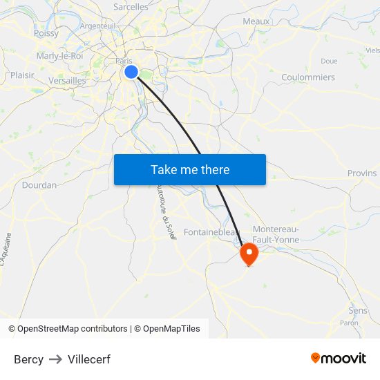 Bercy to Villecerf map