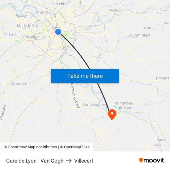 Gare de Lyon - Van Gogh to Villecerf map