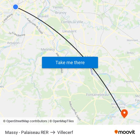 Massy - Palaiseau RER to Villecerf map