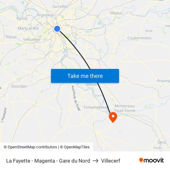 La Fayette - Magenta - Gare du Nord to Villecerf map