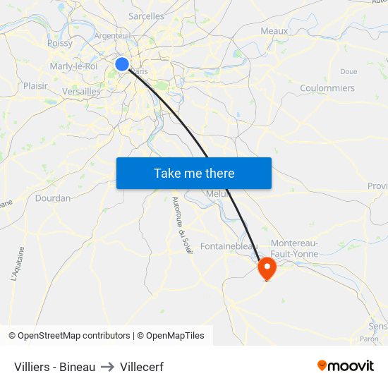 Villiers - Bineau to Villecerf map