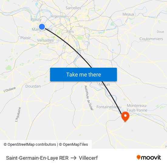 Saint-Germain-En-Laye RER to Villecerf map