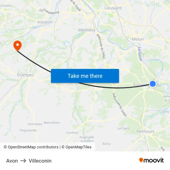 Avon to Villeconin map