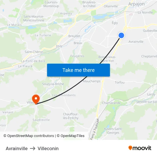 Avrainville to Villeconin map