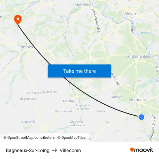 Bagneaux-Sur-Loing to Villeconin map