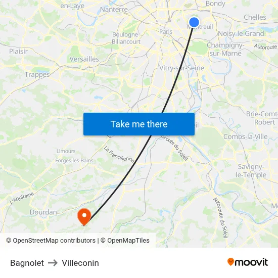 Bagnolet to Villeconin map