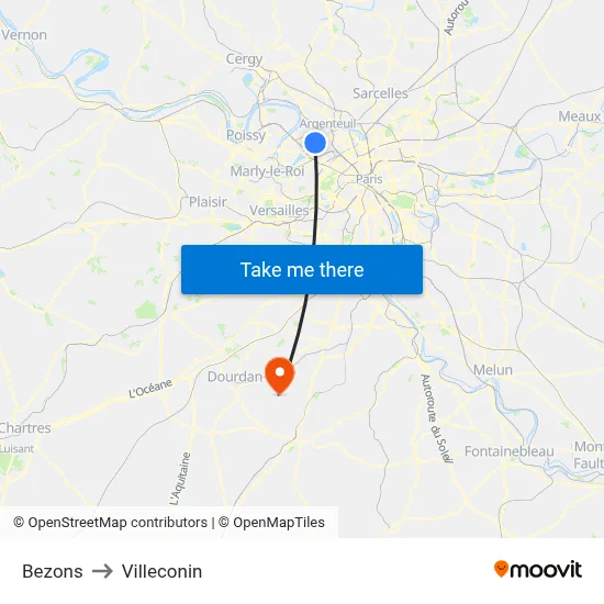 Bezons to Villeconin map