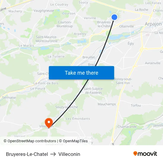 Bruyeres-Le-Chatel to Villeconin map