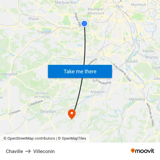 Chaville to Villeconin map
