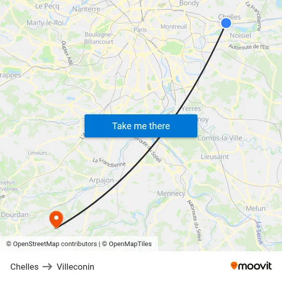 Chelles to Villeconin map