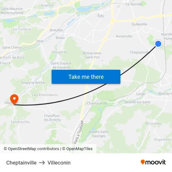 Cheptainville to Villeconin map