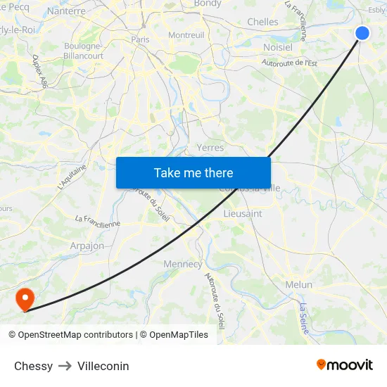 Chessy to Villeconin map