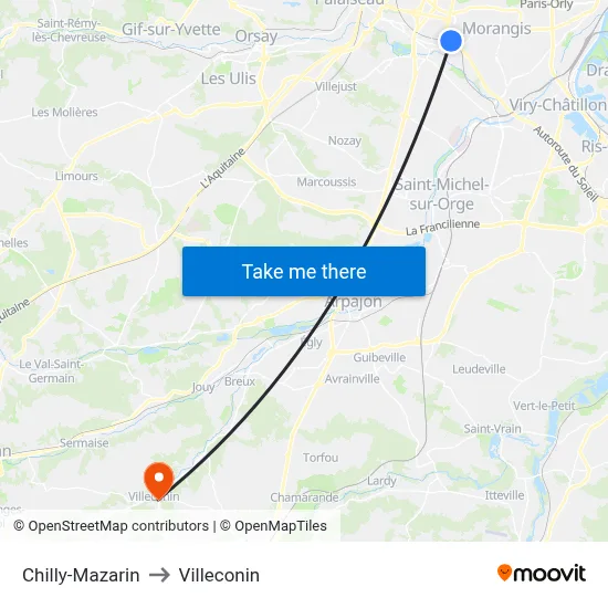 Chilly-Mazarin to Villeconin map