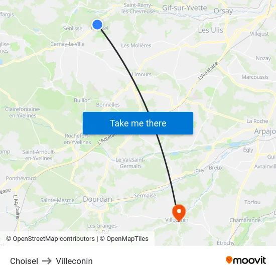 Choisel to Villeconin map
