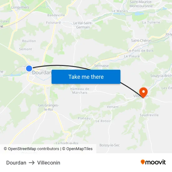 Dourdan to Villeconin map