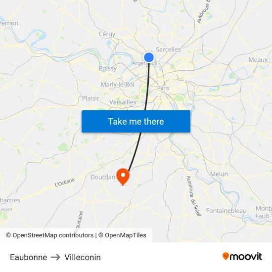 Eaubonne to Villeconin map