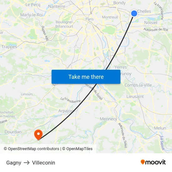 Gagny to Villeconin map