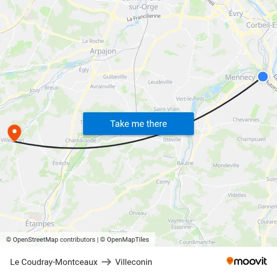 Le Coudray-Montceaux to Villeconin map
