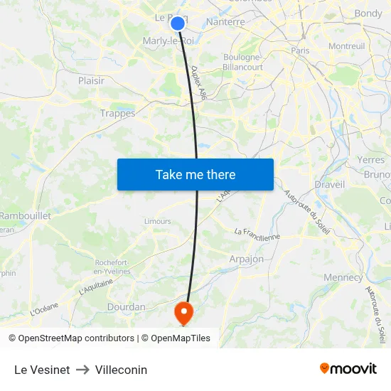 Le Vesinet to Villeconin map