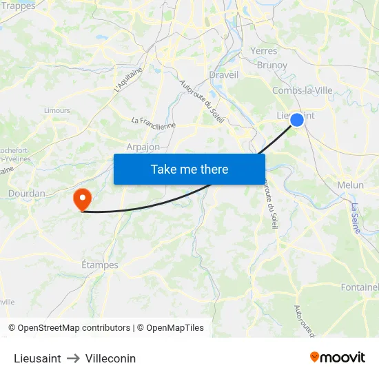 Lieusaint to Villeconin map