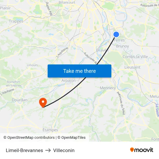 Limeil-Brevannes to Villeconin map