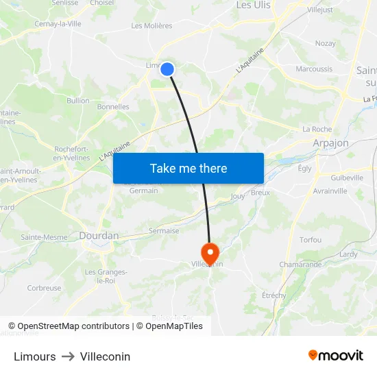 Limours to Villeconin map