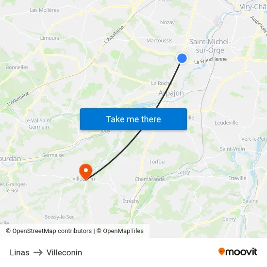 Linas to Villeconin map