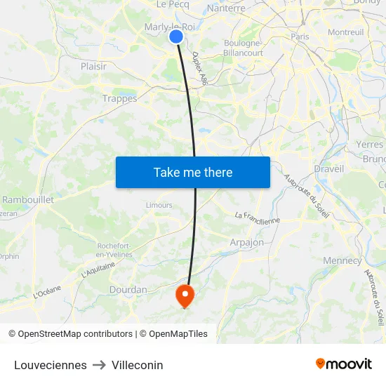 Louveciennes to Villeconin map