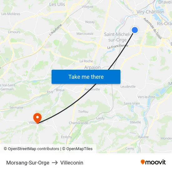 Morsang-Sur-Orge to Villeconin map