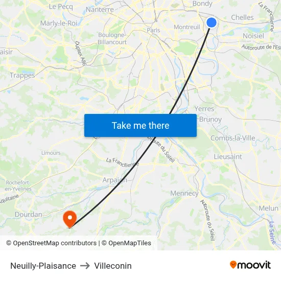 Neuilly-Plaisance to Villeconin map