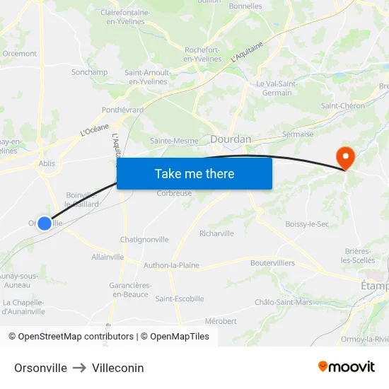 Orsonville to Villeconin map