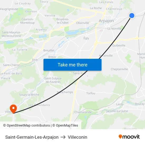 Saint-Germain-Les-Arpajon to Villeconin map