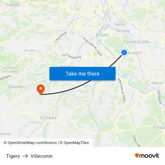 Tigery to Villeconin map