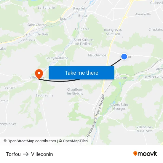 Torfou to Villeconin map