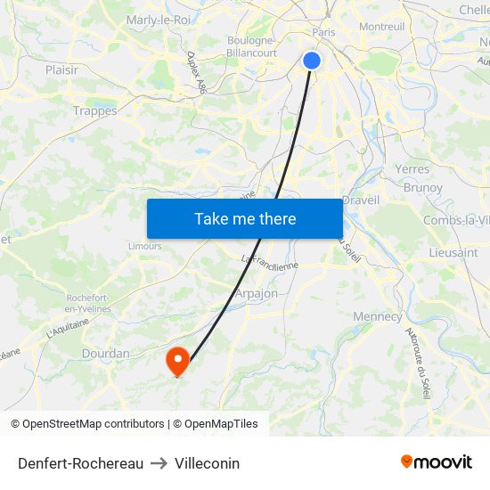 Denfert-Rochereau to Villeconin map
