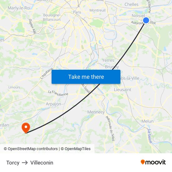 Torcy to Villeconin map