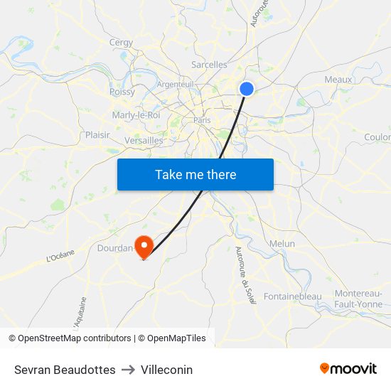 Sevran Beaudottes to Villeconin map