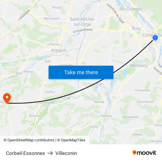 Corbeil-Essonnes to Villeconin map