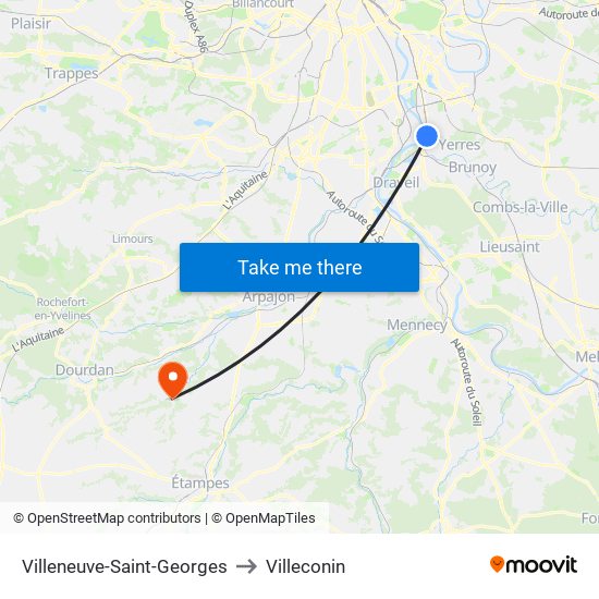 Villeneuve-Saint-Georges to Villeconin map