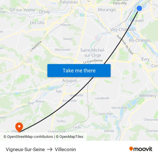 Vigneux-Sur-Seine to Villeconin map