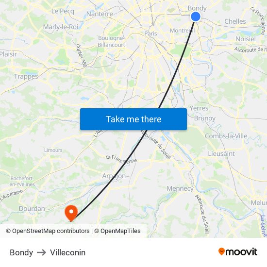 Bondy to Villeconin map