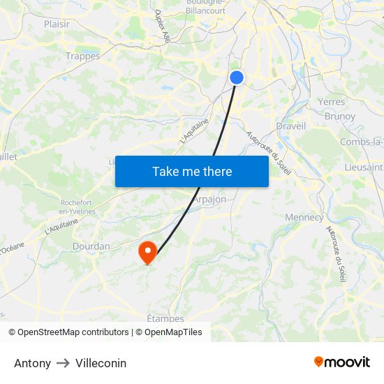 Antony to Villeconin map