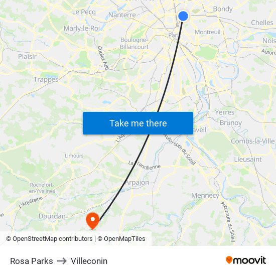 Rosa Parks to Villeconin map